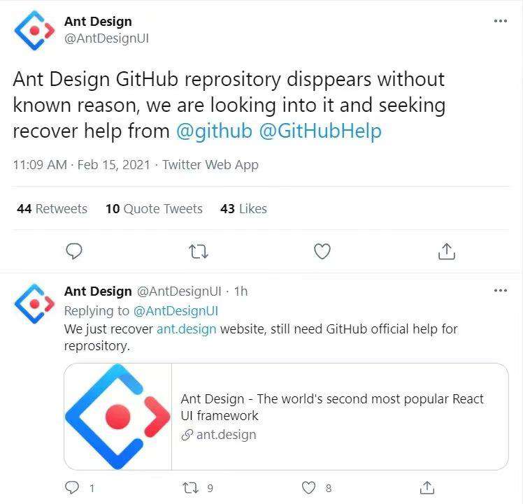 Ant Design 源码仓库被删除